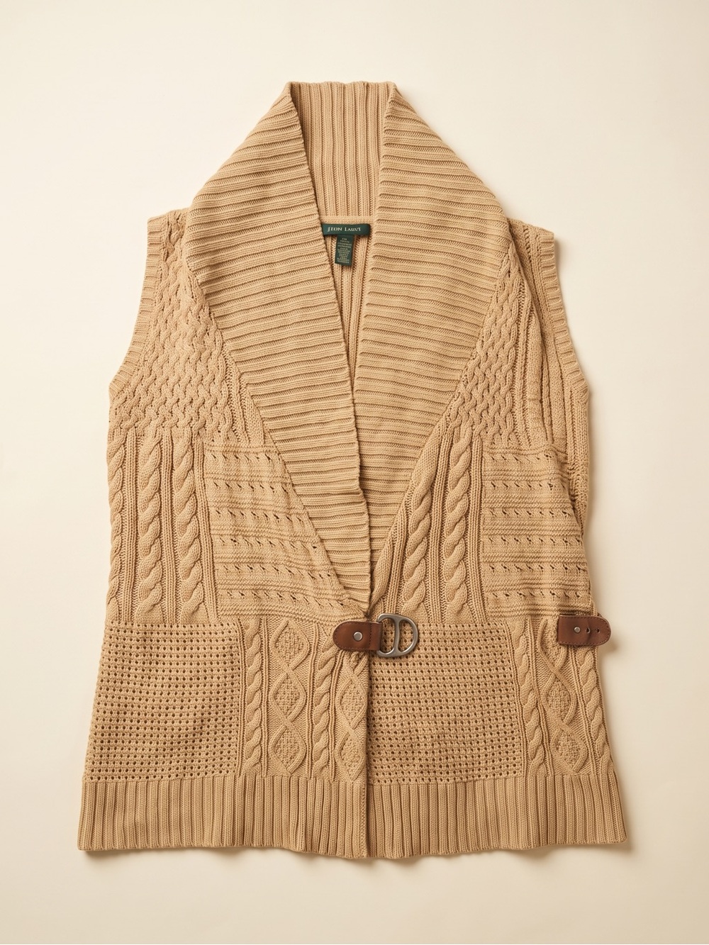Polo by Ralph Lauren Tan Cable-Knit Shawl-Collar Vest